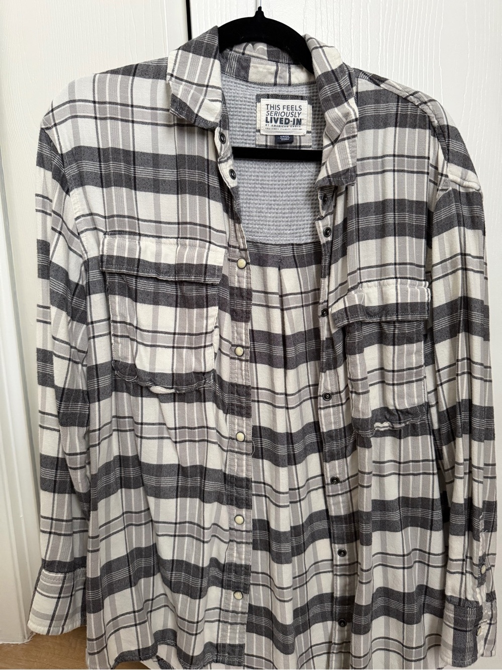 American Eagle Outfitters Black and White Plaid Button-Down Shirt